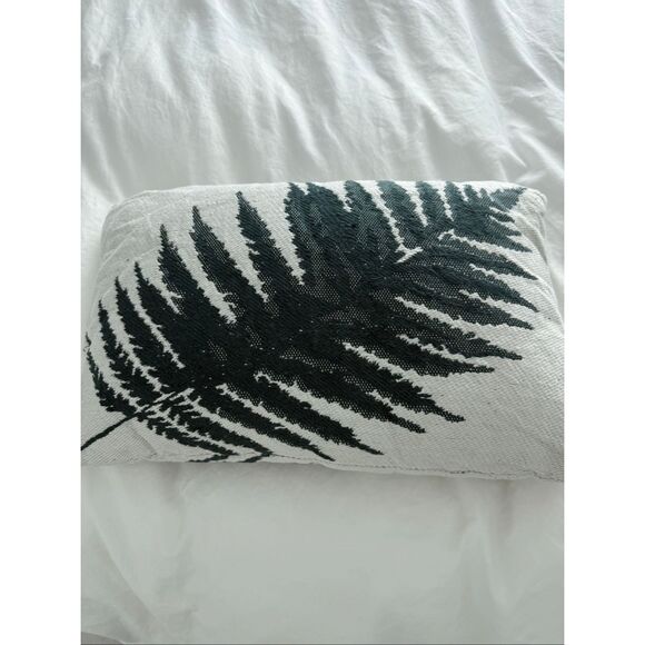 SET of 2 - Crate & Barrel Fern 20"x13" Sea Green Outdoor Lumbar Pillow - Picture 4 of 4